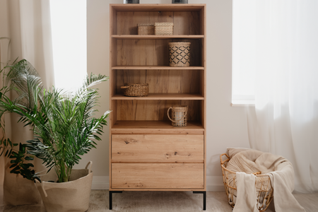 Cómoda de diseño Navi de madera con estantes y cajones concept u