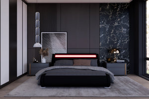 Estructura de cama Imitación con LED integrados 140 x 190 cm Negro
