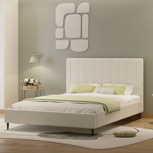 Cama bouclette de 140 x 190 cm color beige Cambridge 3 cuartos concept u