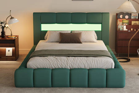 Cama con almacenamiento en la nube 140 x 190 cm terciopelo verde LED ambiente Omaha concept u