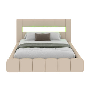 Cama con almacenamiento en la nube 160 x 200 cm terciopelo beige LED Omaha Packshot frontal concept u