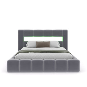 Cama con almacenamiento en la nube 160 x 200 cm terciopelo gris LED Omaha Packshot frontal concept u