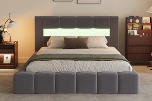 Cama con almacenamiento en la nube 160 x 200 cm terciopelo gris LED ambiente Omaha concept u