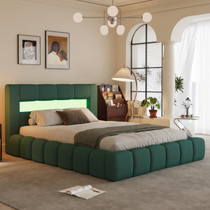 Cama de almacenamiento en la nube 160 x 200 cm terciopelo verde LED Omaha cerrada concept u