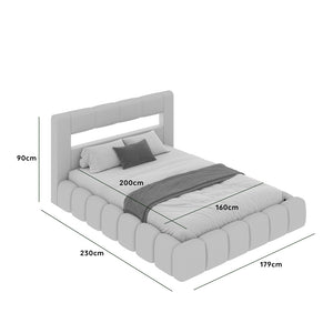 Cama de almacenamiento en la nube 160 x 200 cm terciopelo verde LED Omaha dimensiones concept u