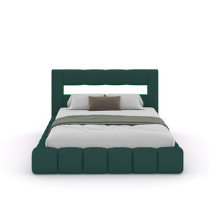 Cama de nubes de 160 x 200 cm terciopelo verde LED Omaha Packshot frontal concept u
