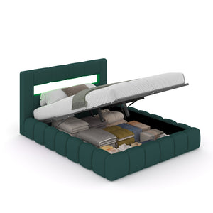 Cama de nubes de 160 x 200 cm terciopelo verde LED Omaha paquete abierto concept u