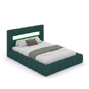 Cama de nubes de 160 x 200 cm terciopelo verde LED Omaha paquete cerrado concept u