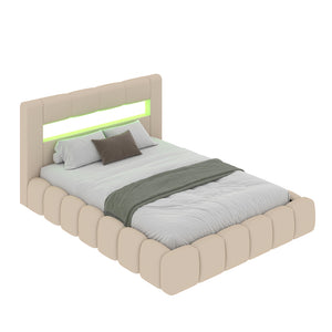 Cama nube de 160 x 200 cm terciopelo beige led Omaha packshot cerrado concept u