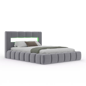 Cama nube de 160 x 200 cm terciopelo gris LED Omaha Packshot cerrado concept u