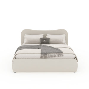 Cama redonda con almacenaje 140 x 190 cm color beige acanalado terciopelo plano Packshot frontal