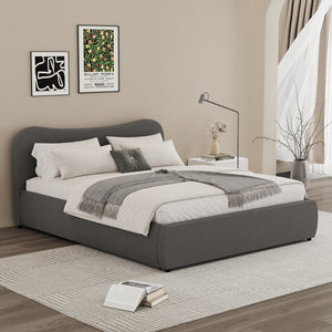 Cama redonda con almacenaje 140 x 190 cm pana gris plana y cerrada concept u