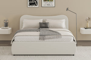 Cama redonda con almacenaje 140 x 190 cm terciopelo acanalado beige ambiente plano concept u