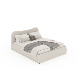 Cama redonda con almacenaje 140 x 190 cm terciopelo acanalado beige plano paquete cerrado concept u
