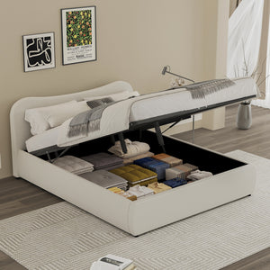 Cama redonda con almacenaje 140 x 190 cm terciopelo acanalado beige plano y cuadrado con ambiente concept u