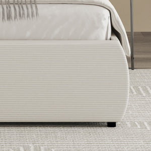 Cama redonda con almacenaje 140 x 190 cm terciopelo acanalado beige tela lisa concept u
