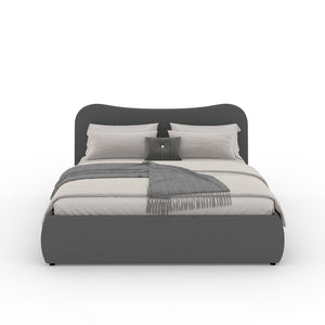 Cama redonda con almacenaje 140 x 190 cm terciopelo acanalado gris plano Packshot frontal concept u