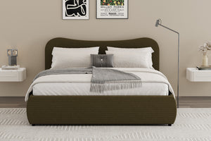 Cama redonda con almacenaje 140 x 190 cm terciopelo acanalado verde ambiente plano concept u