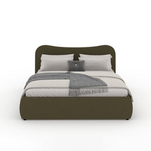 Cama redonda con almacenaje 140 x 190 cm terciopelo verde acanalado plano con acabado Packshot concept u