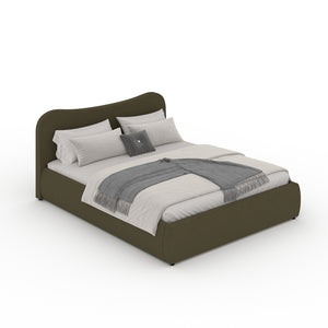 Cama redonda con almacenaje 140 x 190 cm terciopelo verde acanalado plano paquete cerrado concept u
