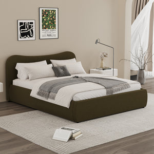 Cama redonda con almacenaje 140 x 190 cm terciopelo verde acanalado plano y cerrado concept u