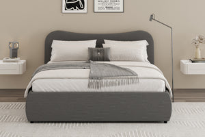 Cama redonda con almacenaje 160 x 200 cm pana gris ambiente plano concept u