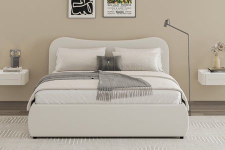 Cama redonda con almacenaje 160 x 200 cm terciopelo acanalado beige ambiente plano concept u