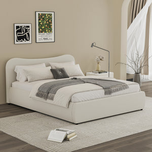 Cama redonda con almacenaje 160 x 200 cm terciopelo acanalado beige plano y cerrado concept u