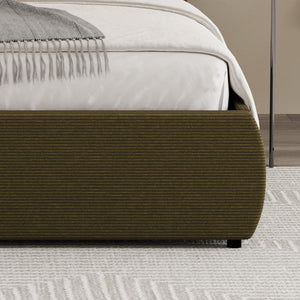 Cama redonda con almacenaje de 140 x 190 cm terciopelo acanalado tela plana verde concept u