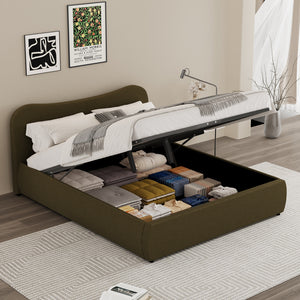 Cama redonda con almacenaje de 140 x 190 cm terciopelo acanalado verde plano y cuadrado con ambiente concept u