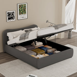 Cama redonda tipo cajón de 140 x 190 cm pana gris plano ambiente cuadrado concept u
