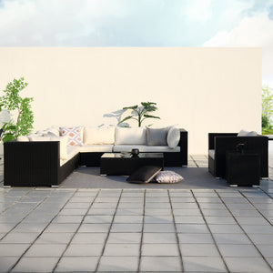 Conjunto completo de muebles modulares de jardín de 8 plazas en negro y blanco de Salento concept u