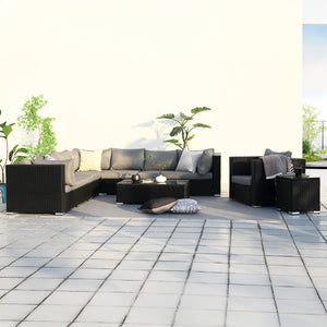 Conjunto completo de muebles modulares de jardín de 8 plazas en negro y gris de Salento concept u