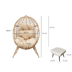 Conjunto de exterior con sillón con patas efecto ratán y reposapiés con cojines beige dimensiones concept u