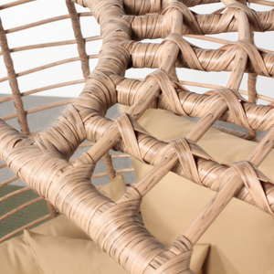 Conjunto de exterior sillón con patas efecto ratán reposapiés cojín grande beige paquete zoom estructura concept u