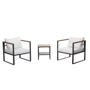 Conjunto de muebles de jardín de 2 plazas en madera negra y beige con fondo blanco concept u