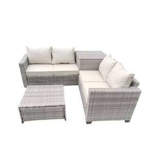 Conjunto de muebles de jardín de 4 plazas en resina trenzada gris Packshot concept u