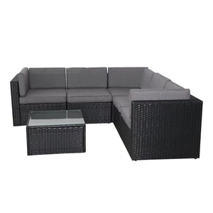 Conjunto de muebles de jardín de 4 plazas en resina trenzada negra Packshot concept u