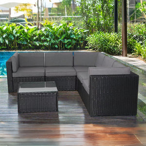 Conjunto de muebles de jardín de 4 plazas en resina trenzada negra scene concept u