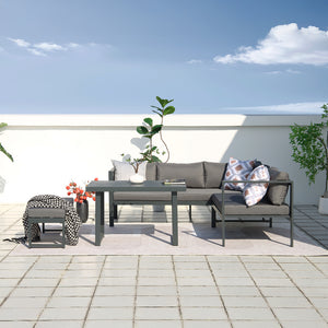 Conjunto de muebles de jardín de 6 plazas, gris, Marbella frontal concept u