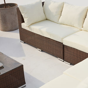 Conjunto de muebles de jardín modular de 14 plazas en marrón y blanco, Stalla, resina trenzada concept u