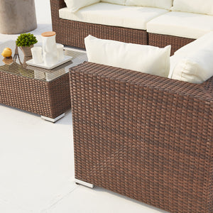 Conjunto de muebles de jardín modular de 14 plazas en marrón y blanco, conjunto completo concept u