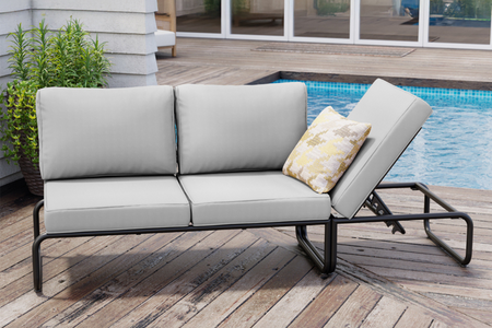 Conjunto de muebles de jardín modulares con sofá Sorrento negro y gris, foto de ambiente