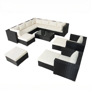 Conjunto de muebles de jardín modulares de 14 plazas en blanco y negro con fondo blanco concept u