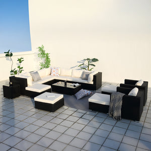 Conjunto de muebles de jardín modulares de 14 plazas en blanco y negro concept u