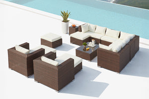 Conjunto de muebles de jardín modulares de 14 plazas en marrón y blanco con ambiente Stalla concept u