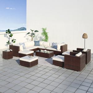 Conjunto de muebles de jardín modulares de 14 plazas en marrón y blanco concept u