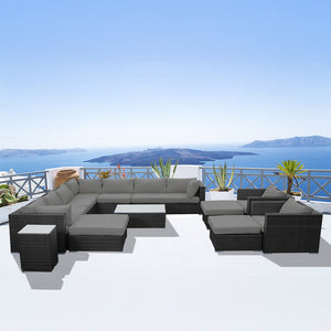 Conjunto de muebles de jardín modulares de 14 plazas en negro y gris, Stalla Situation concept u