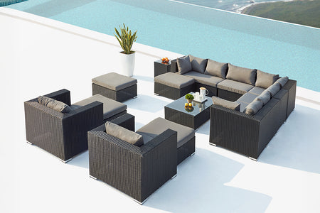 Conjunto de muebles de jardín modulares de 14 plazas en negro y gris con ambiente Stalla concept u