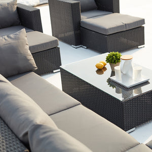 Conjunto de muebles de jardín modulares de 14 plazas en negro y gris con asientos concept u